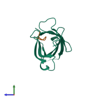 PDB entry 1vwm coloured by chain, side view.