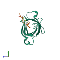 PDB entry 1vwr coloured by chain, side view.