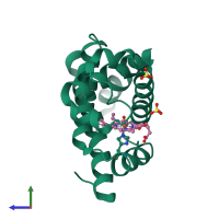 PDB entry 1vxb coloured by chain, side view.