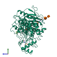 PDB entry 1vxr coloured by chain, side view.