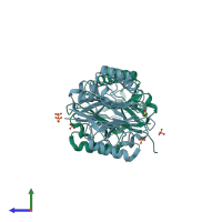 PDB entry 1vyb coloured by chain, side view.