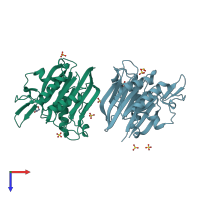 PDB entry 1vyb coloured by chain, top view.