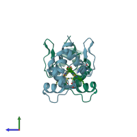 PDB entry 1vyd coloured by chain, side view.