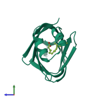 PDB entry 1vyf coloured by chain, side view.