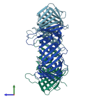 PDB entry 1vym coloured by chain, side view.