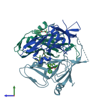 PDB entry 1vyq coloured by chain, side view.