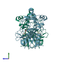 PDB entry 1vz4 coloured by chain, side view.