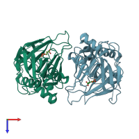 PDB entry 1vz4 coloured by chain, top view.