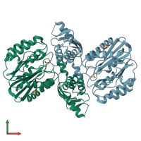 PDB entry 1vz6 coloured by chain, front view.