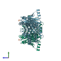 PDB entry 1vz6 coloured by chain, side view.