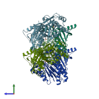 PDB entry 1vz7 coloured by chain, side view.