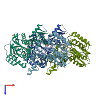 PDB entry 1vz8 coloured by chain, top view.