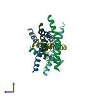 PDB entry 1vzj coloured by chain, side view.