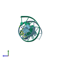 PDB entry 1vzk coloured by chain, side view.