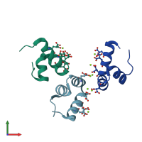 PDB entry 1vzm coloured by chain, front view.