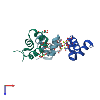 PDB entry 1vzm coloured by chain, top view.