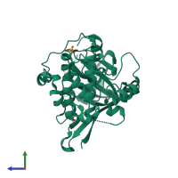 PDB entry 1vzo coloured by chain, side view.