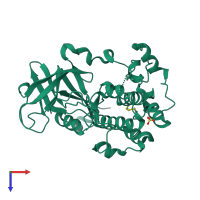 PDB entry 1vzo coloured by chain, top view.