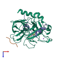 PDB entry 1vzq coloured by chain, top view.