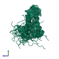 PDB entry 1vzs coloured by chain, ensemble of 34 models, side view.