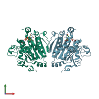 PDB entry 1vzt coloured by chain, front view.
