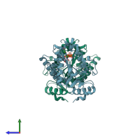 PDB entry 1vzt coloured by chain, side view.