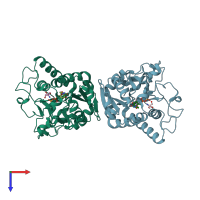 PDB entry 1vzt coloured by chain, top view.