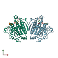 PDB entry 1vzu coloured by chain, front view.