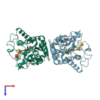 PDB entry 1vzu coloured by chain, top view.