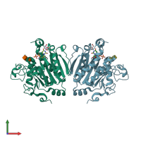 PDB entry 1vzx coloured by chain, front view.