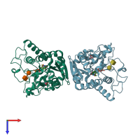 PDB entry 1vzx coloured by chain, top view.