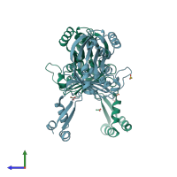 PDB entry 1vzy coloured by chain, side view.