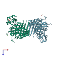 PDB entry 1vzy coloured by chain, top view.