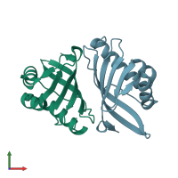 PDB entry 1vzz coloured by chain, front view.