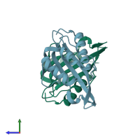 PDB entry 1vzz coloured by chain, side view.