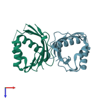 PDB entry 1vzz coloured by chain, top view.