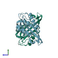 PDB entry 1w00 coloured by chain, side view.