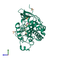 PDB entry 1w06 coloured by chain, side view.