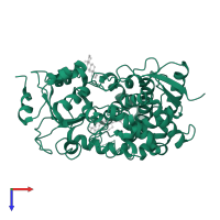 Cytochrome P450 3A4 in PDB entry 1w0f, assembly 1, top view.