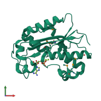 PDB entry 1w0h coloured by chain, front view.