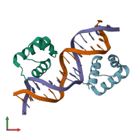 PDB entry 1w0t coloured by chain, front view.