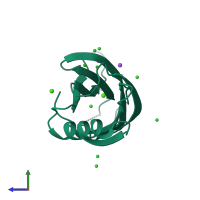 PDB entry 1w15 coloured by chain, side view.