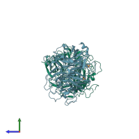 PDB entry 1w18 coloured by chain, side view.