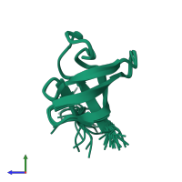 PDB entry 1w1f coloured by chain, ensemble of 20 models, side view.