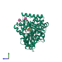 Monomeric assembly 1 of PDB entry 1w1o coloured by chemically distinct molecules, side view.