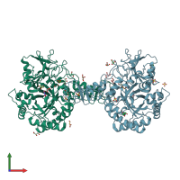 PDB entry 1w1p coloured by chain, front view.