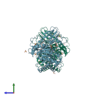 PDB entry 1w1p coloured by chain, side view.