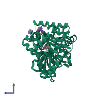 PDB entry 1w1q coloured by chain, side view.