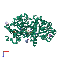 PDB entry 1w1q coloured by chain, top view.