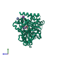 PDB entry 1w1r coloured by chain, side view.